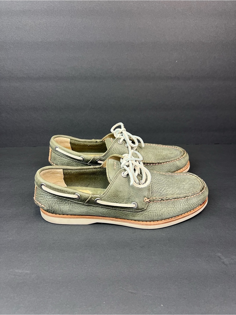 FRYE Mens Size US 10 Sully Boat Green Brown Leather Loafers Slip On Shoes